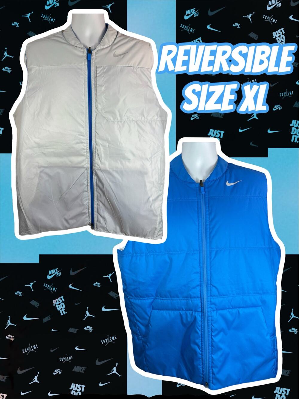 Nike Golf Mens Blue White Vest Reversible Standard Fit Size XL Full Zip